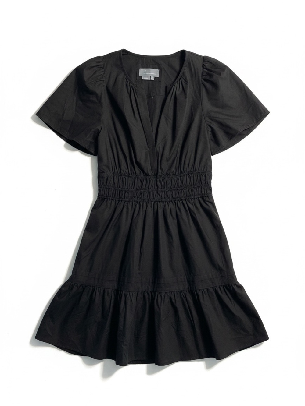 Anthropologie Somerset Mini Dress Womens Medium Black Shirred Waist V-Neck - Picture 5 of 11